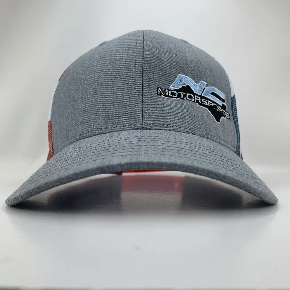 NC Motorsports Hat Flag Mesh Red White Blue Richardson 112PM Snap Trucker Cap